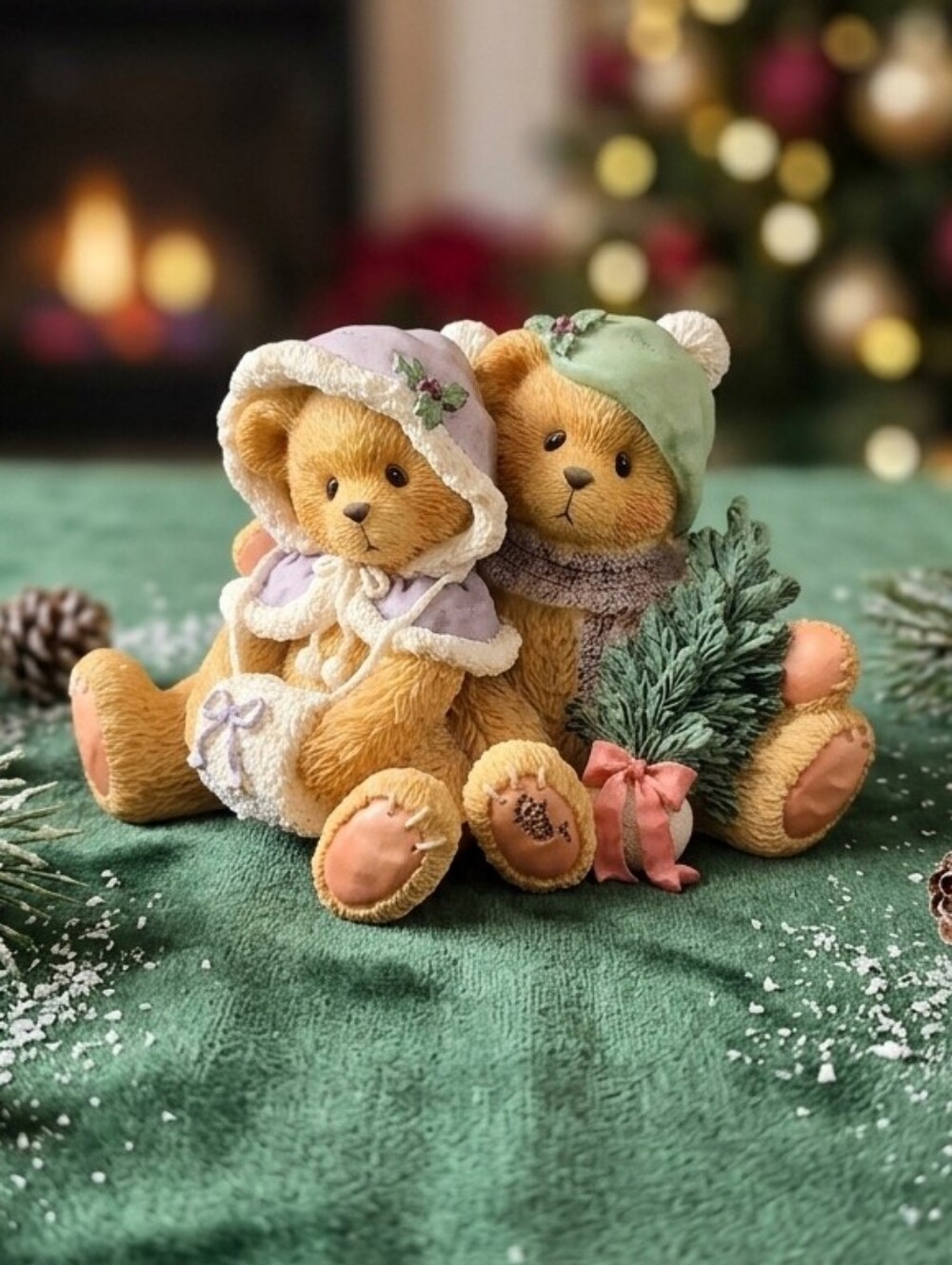 Cherished Teddies Cheryl & Carl Wishing a Cozy Christmas Collectible 1996